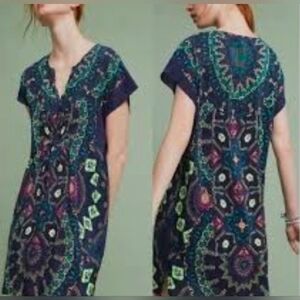 Anthropologie Maeve Medallion Silk Bohemian Style Mini Dress XS